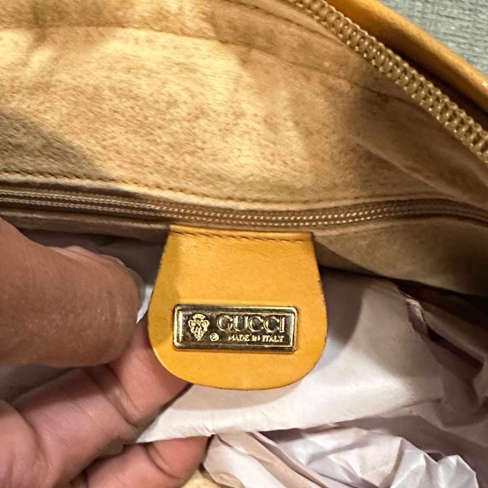 Gucci Gold and Tan Leather Shoulder Bag